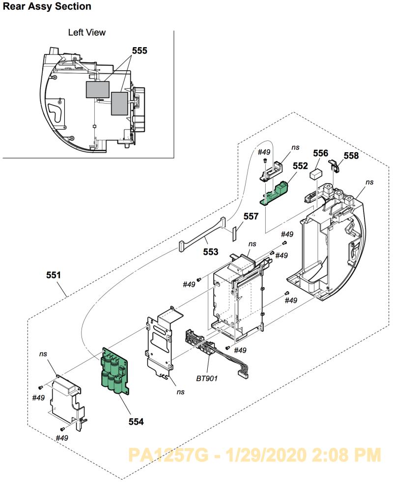 pièce détachée sony Partie 5 : CORPS Bloc arrière connecteurs batteries :