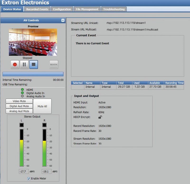 Extron Triaxe Streaming smp111 screen