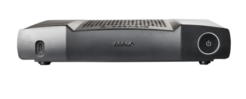 Barco projecteur noir et argent avec bouton d'alimentation
