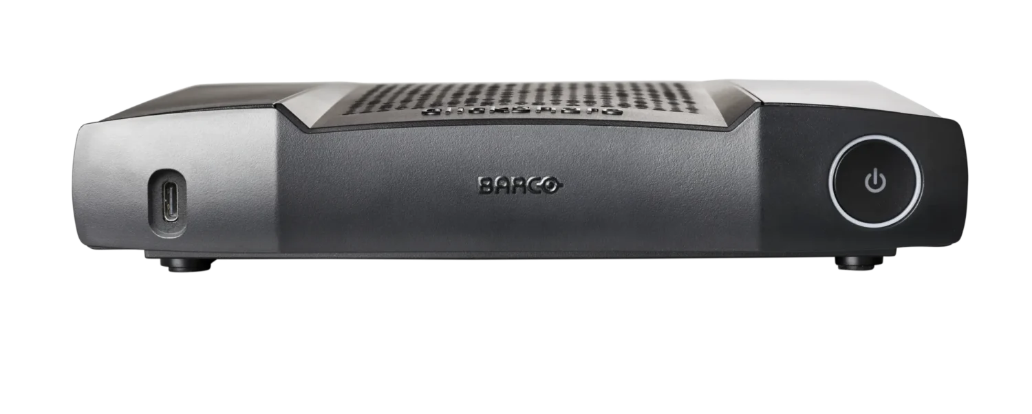 Barco projecteur noir et argent avec bouton d'alimentation